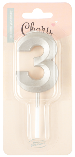 Свеча Цифра, 3 Грани, на шпажке, Жемчужный, Перламутр, 3,5*6,5 + 3,5 см, 1 шт. с держат.