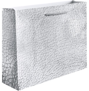 Пакет подарочный, 210гр, Текстура кожи, Серебро, Металлик, 26*32*10 см, 1 шт.