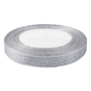 Лента парча (1,2 см*22,85 м) Мерцающий блеск, Серебро, Металлик, 1 шт.