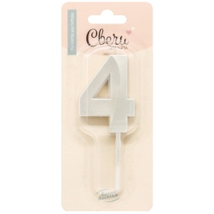 Свеча Цифра, 4 Грани, на шпажке, Жемчужный, Перламутр, 3,5*6,5 + 3,5 см, 1 шт. с держат.