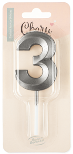 Свеча Цифра, 3 Грани, на шпажке, Мокрый асфальт, Металлик, 3,5*6,5 + 3,5 см, 1 шт. с держат.