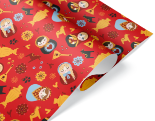 Упаковочная бумага 80гр (0,7*1 м) Матрешки, 10 шт.