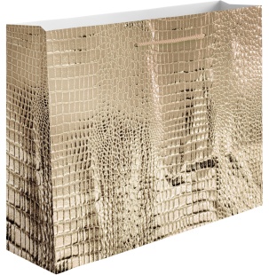 Пакет подарочный, 210гр, Кожа крокодила, Золото, Металлик, 18*23*10 см, 1 шт.